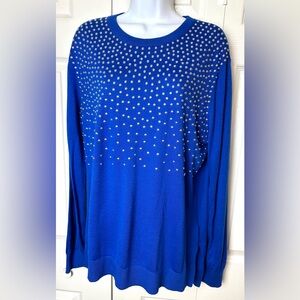 New MICHAEL KORS Studded Sweater Amalfi Royal Blue Silver Pullover Crewneck Knit